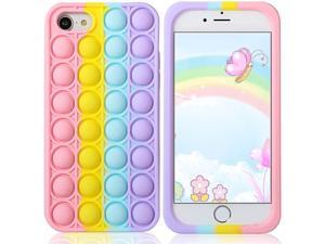Pop It Phone Case for iPhone 8 7 6,Stress Reliever Push Pop Bubble Fidget Toys Cover,Cute Funny Soft Silicone Protective Shell for iPhone SE 4.7 inch - Rainbow