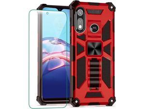 for Motorola Moto E 2020 Case with Screen Protector Moto E7 Phone case Heavy Duty Dual Layer Silicone TPU Hard Shell Military Grade Full-Body Rugged Case with Magnetic Car Built-in Kickstand (Red)