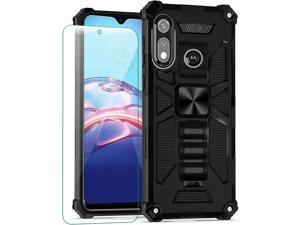 for Motorola Moto E 2020 Case with Screen Protector Moto E7 Phone case Heavy Duty Dual Layer Silicone TPU Hard Shell Military Grade Full-Body Rugged Case with Magnetic Car Built-in Kickstand (Black)