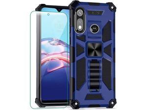 for Motorola Moto E 2020 Case with Screen Protector Moto E7 Phone case Heavy Duty Dual Layer Silicone TPU Hard Shell Military Grade Full-Body Rugged Case with Magnetic Car Built-in Kickstand (Blue)