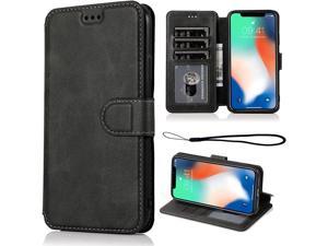 for iPhone X Case iPhone Xs Case PU Sturdy Leather Wallet Flip Case Magnetic Clasp with Cash Credit Card Slots (Black)