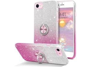 iPhone SE 2020 Case,iPhone SE 2022 Case,iPhone 8/7 Case, Glitter Bling Sparkly Cute Phone Cover for Women Girls with Ring Kickstand Shockproof TPU Slim Full Body Protective Case for iPhone 7/8