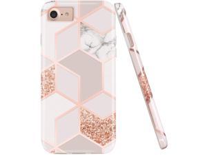 JAHOLAN iPhone SE 2022/2020 Case, iPhone 7 8 Case, Stylish Shiny Rose Gold Marble Design Glossy TPU Soft Rubber Silicone Cover Phone Case for iPhone 7/8/6/6S/SE 2020 2022