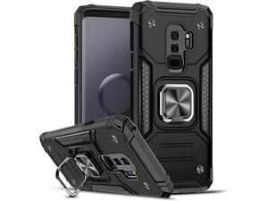 for Samsung Galaxy S9 Plus Case, Ring Holder Kickstand Military Grade Protective Silicone Shockproof Tough Hard Mobile Phone Cover for Samsung Galaxy S9 Plus Black