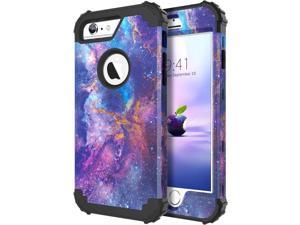 iPhone 6 Plus Case, iPhone 6S Plus Case, Shockproof 3 in 1 Slim Heavy Duty Hybrid Hard PC Cover Galaxy Nebula Design PU Leather Rugged Bumper Soft Silicone Full Protective Case for iPhone 6 P