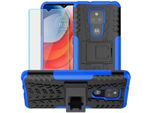 Moto G Play Case, Moto G Play 2021 Case with HD Screen Protector, Yiakeng Shockproof Silicone Protective with Kickstand Hard Phone Cover for Moto G Play 2021 (Blue)