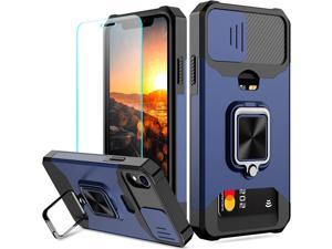 for iPhone XR Case with Sliding Camera Cover and Card Slot Heavy Duty Protective iPhone XR Phone Case with Screen Protector Magnetic Built-in Kickstand Case for iPhone XR(Blue)