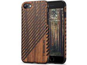 Compatible with iPhone SE 2022 Case (3rd Gen)/iPhone SE 2020 Case (2rd Gen)/iPhone 8 Case/iPhone 7 Case Wood Grain Outside Soft TPU Silicone Hybrid Slim Case (Wood & Leather)