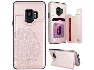 MMHUO for Samsung S9 Case,Flower Magnetic Back Flip Case for Samsung Galaxy S9 Wallet Case for Women Girls with Card Holders,Protective Case Phone Case for Samsung Galaxy S9,Rose Gold
