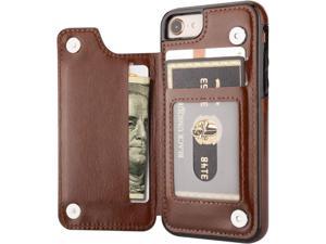 iPhone 8 Wallet Case, iPhone SE 2020 Case Wallet Premium PU Leather Card Holder Drop Protection Protective Cover for iPhone 8 iPhone 7 (Brown)