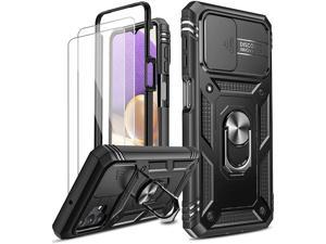LeYi for Samsung Galaxy A32 5G Case with Slide Camera Protective Cover and 2 Tempered Glass Screen Protector, Ring Holder Full Body Protective Heavy Duty Lifeproof Tough Armour Phone Cover Black