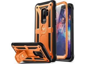 Galaxy S9+ Plus Case, YOUMAKER Kickstand Case with Built-in Screen Protector Shockproof Case Cover for Samsung Galaxy S9 Plus 6.2 inch (2018) - Orange/Black