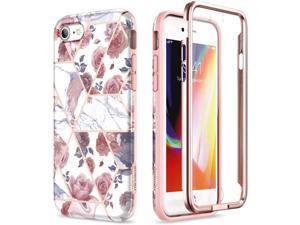 Case for iPhone 7,iPhone 8,iPhone SE 2020[Built-in Screen Protector] Marble Shockproof Rugged Cover (Rose)