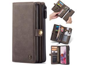 Galaxy S20 FE Wallet Case,Multi-Functional Leather Purse Flip Cover Zipper Wallet Case with Card Slots & Detachable Magnetic Phone Case for Samsung Galaxy S20 FE 5G (Coffee)
