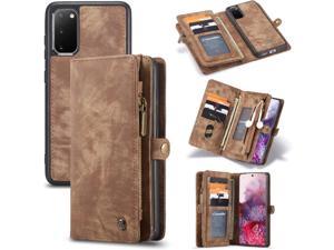 Galaxy S20 FE 5G Wallet Case,Zipper Purse Leather Shockproof TPU Bumper Detachable Magnetic Flip Case with Card Slots Stand Holder Wallet Case for Samsung Galaxy S20 Fan Edition 5G (Brown)