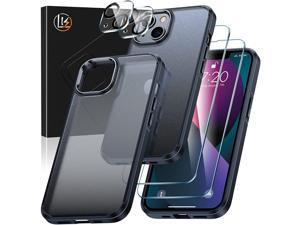 [5-in-1] LK for iPhone 13 Case, with 2 Pack Tempered Glass Screen Protector + 2 Pack Camera Lens Protector, Matte-Finish, All-Round Protection, Shockproof, Anti-Scratches Kit for 13 Case, Matte Black