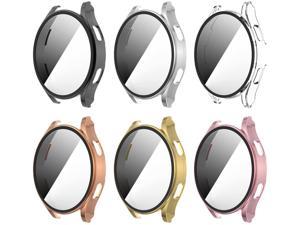 Screen Protector Case Compatible with Samsung Galaxy Watch 4(2021) 40mm, Hard PC Protector case with Tempered Glass 6 Packs Black+Silver+Clear+Pink+Gold+ Rose gold (40mm)