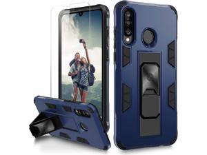 for Huawei P30 Lite Case with Screen Protector Military Grade Dual Layer Heavy Duty Shockproof Cover with Built-in Kickstand Magnetic Slim Phone Case for Huawei P30 Lite(Blue)