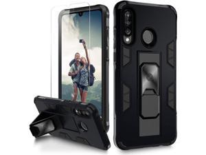 for Huawei P30 Lite Case with Screen Protector Military Grade Dual Layer Heavy Duty Shockproof Cover with Built-in Kickstand Magnetic Slim Phone Case for Huawei P30 Lite(Black)