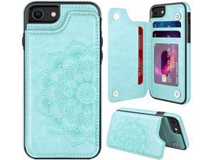 for iPhone 8 Case,Flower Leather Magnetic Kickstand iPhone SE 2020 Case Wallet with Card Holder for Women,Dual Layer Shockproof Phone Case for iPhone 6/7/8/SE 2020/SE 2022 4.7 inch, Mint