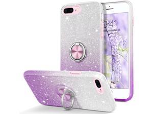 iPhone 8 Plus Case,iPhone 7 Plus Case, Glitter Bling Sparkly Cute Phone Cover with Ring Kickstand Shockproof Soft TPU Slim Full Body Protective Case for iPhone 7 Plus/8 Plus for Women Girls,Pu
