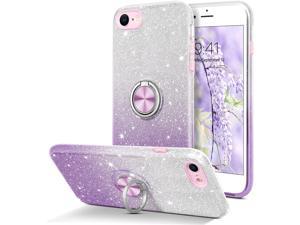 iPhone SE 2022 Case, iPhone SE 2020 Case,iPhone 7/8 Case, Glitter Bling Sparkly Cute Slim Cover for Women Girls with Ring Kickstand Shockproof Full Protective Case for iPhone 7/8/SE2/SE3,Purple