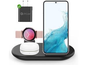 for Samsung Charging Station, 3 in 1 Wireless Charger Compatible with Samsung Galaxy Z Fold 3/S22/S21/iPhone 13 12 Pro Max, Charger Docking for Galaxy Watch 4 40mm Active 1 2 3 Galaxy Buds