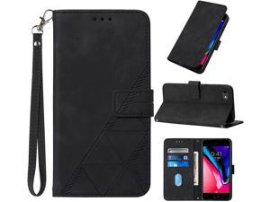 Compatible for iPhone SE 2022 Case,iPhone 8 Wallet Case,iPhone 7 Case,iPhone SE 2020 Case,iPhone 6S Case,[Kickstand][Wrist Strap][Card Holder Slots] TPU Protective PU Leather Folio Flip Cover (Black)