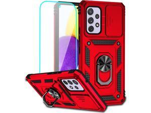 for Samsung Galaxy A53 5G Case with Screen Protector Slide Camera Cover & Kickstand Samsung A53 5G Case, Built-in 360 Rotate Ring Stand Magnetic Cover Case for Galaxy A53 5G (Red)