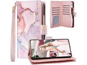Samsung Galaxy A53 5G Case Wallet, Galaxy A53 Rose Gold Marble Cover Card Holder PU Leather with Kickstand Wrist Strap Wallet Case for Women Protective Case for Samsung Galaxy A53 5G 6.5 Inch