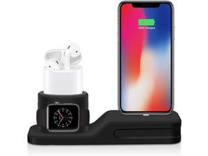 Phone Stand Charging Dock, 3 in 1 Premium Silicone Stand Compatible with Airpods & iWatch & iPhone (Black)