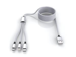 Multi 3 in 1 USB Long iPhone Charging Cable, 1.8M/5.9Ft Nylon Braided Universal iPhone Charger Cord USB C/Micro USB/Lighting Connector Adapter for iPhone/Android/Samsung/LG/Pixel/Huawei/XiaoMi(Gray)