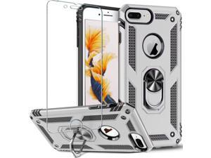 Compatible with iPhone 8 Plus, iPhone 7 Plus,iPhone 6s Plus/ 6 Plus Phone Case,Screen Protector 360 Degree Rotating Metal Ring Slim Shock Absorption Reinforced Corner Soft TPU 5.5' (Silver)