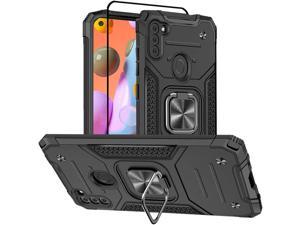 Samsung A11 Case, Samsung Galaxy A11 Case with Screen Protector, Hard Rubber Bumper with 360 Rotation Ring Kickstand Cases for Samsung Galaxy A11 (Black)