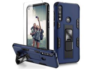 for Motorola Moto G Fast Case with Screen Protector Military Grade Dual Layer Heavy Duty Shockproof Cover with Built-in Kickstand Magnetic Phone Case for Moto G Fast(Blue)