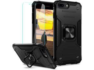 iPhone 8 Plus Case, Durable TPU & PC Shockproof Armor Protective Cover for iPhone 8 Plus Case with Screen Protector, Metal Ring Kickstand Phone Case for iPhone 8 Plus/ 7 Plus 5.5' (Black)
