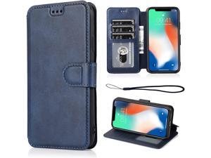 for iPhone X Case iPhone Xs Case PU Sturdy Leather Wallet Flip Case Magnetic Clasp with Cash Credit Card Slots (Blue)