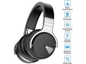 E7 Over-Ear Wireless Headphones, Active Noise Cancelling Bluetooth Headphones with 28H Playtime, Deep Bass, Comfort Fit for Home, Work and Travel - Jet Black