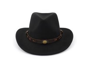 GEMVIE Men & Women's Felt Wide Brim Western Cowboy Hat 6 Colors Hat Circumference 22.05-22.83 Inches with Leather Belt Decoration GEMVIE Men & Women's Felt Wide Brim Western Cowboy Hat 6 Colors Hat Circumference 22.05-22.83 Inches with Leather Belt Decoration