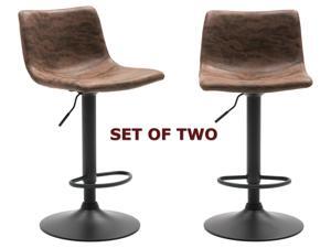 Metal Upholstered Vintage Brown Bar Stool, Set of 2, 24-32" Adjustable Height Metal Upholstered Vintage Brown Bar Stool, Set of 2, 24-32" Adjustable Height