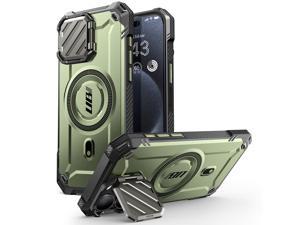 SUPCASE UBMag XT for iPhone 15 Pro Max Case 67 with Camera Cover Compatible with MagSafe Heavy Duty Rugged Case with Builtin Kickstand Green