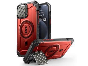 SUPCASE UBMag XT for iPhone 15 Pro Max Case 67 with Camera Cover Compatible with MagSafe Heavy Duty Rugged Case with Builtin Kickstand Red