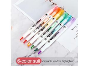 OIAGLH 6pcs Home School Art Marker Water Based Long Lasting Dual Tips Journal Diary Gift Highlighter Pen Drawing Quick Dry Student