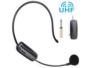 UHF Wireless Microphone Headset, Wireless Mic System, 160ft Range, Headphone Mic, 3.5mm/6.35mm Receiver for Fitness Instructor, Yoga, Speaker, Voice Amplifier, PA System