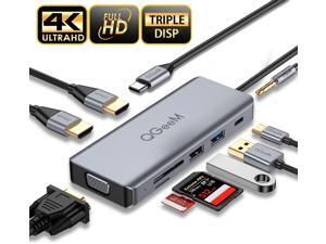 QGeeM USB C Docking Station, 9-in-1 USB C Hub to Dual 4k HDMI VGA,AUX 3.5mm,USB C to USB,MicroSD Card Reader