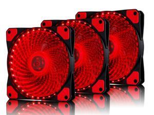 Vicabo 3 Packs 120mm PC Computer 16dB Ultra Silent 33 LEDs Case Fan Heatsink Cooler Cooling w/ Anti-Vibration Rubber, 12CM Fan, 12VDC 3/4 pin, Red LED Lights (3pcs)