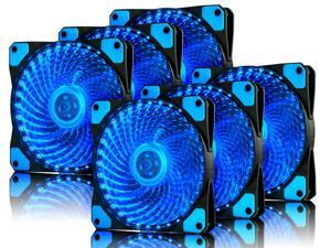 Vicabo 6 Packs 120mm PC Computer 16dB Ultra Silent 33 LEDs Case Fan Heatsink Cooler Cooling w/ Anti-Vibration Rubber, 12CM Fan, 12VDC 4 pin, Blue LED Lights (6pcs)