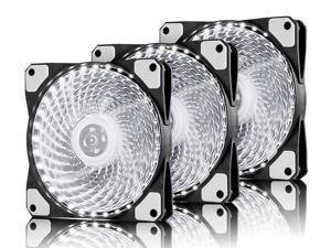 Vicabo 3 Packs 120mm PC Computer 16dB Ultra Silent 33 LEDs Case Fan Heatsink Cooler Cooling w/ Anti-Vibration Rubber, 12CM Fan, 12VDC 3/4 pin, White LED Lights (3pcs)
