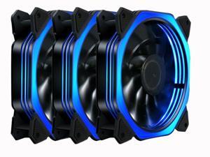 Vicabo MF12025 120mm Quiet Blue LED PC Cooling Case Fan for Computer Case Cooler Cooling, Absorbing Silicone Pads, 3/4 pin, 3 Packs