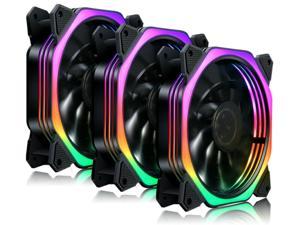 Vicabo 3 Fans Pack 120mm RGB LED PC Cooling Case Fan for Computer Case Cooler Cooling, Absorbing Silicone Pads, 6 pin, Adjustable Lighting